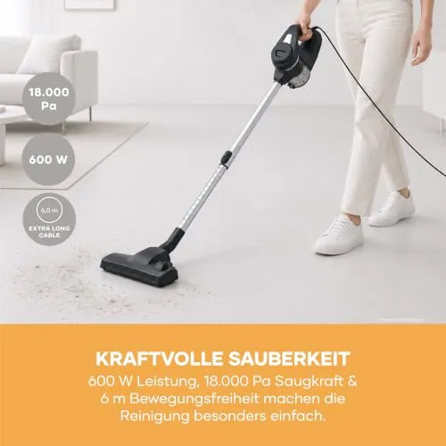 Severin ▫️ Aspirador de vassoura com fio 600 W, 18 000 Pa de sucção, tubo telescópico, depósito de pó de 500 ml, cabo de 6 metros, 4 bocais, preto, CY 7080. 4