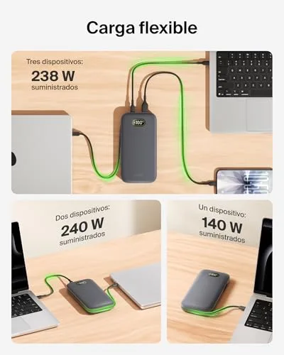 Belkin ▫️ Bateria externa UltraCharge Pro de carregamento rápido de 27 000 mAh, power bank com cabo USB-C integrado, USB PD de 240 W e USB-A, bateria portátil para MacBook Pro, iPhone, iPad, Galaxy, Pixel, cinzento carvão 4