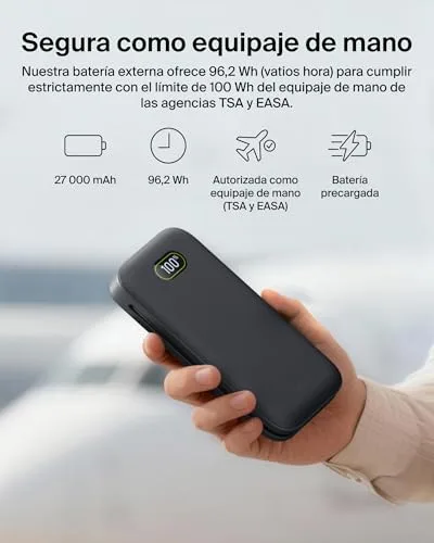 Belkin ▫️ Bateria externa UltraCharge Pro de carregamento rápido de 27 000 mAh, power bank com cabo USB-C integrado, USB PD de 240 W e USB-A, bateria portátil para MacBook Pro, iPhone, iPad, Galaxy, Pixel, cinzento carvão 6