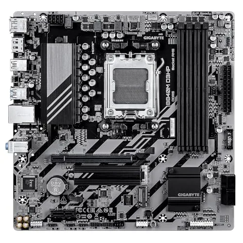 Gigabyte Technology ▫️ Placa-mãe GIGABYTE B840M D3HP – Processadores AMD Ryzen 9000, VRM de 8+2+2 fases, até 8200 MHz DDR5 (O.C.), 2× M.2 PCIe 4.0, LAN 1 GbE, USB 3.2 Gen 2 2