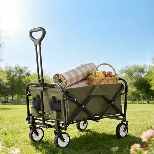 Relaxdays ▫️ Carrinho dobrável, 100 kg, Pega telescópica, Tecido Oxford, para compras, campismo e praia, Verde 2