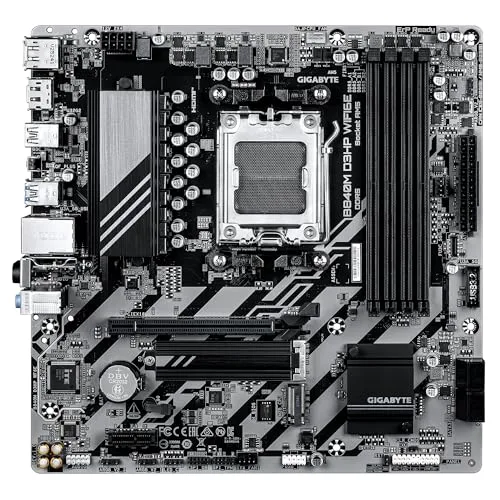 Gigabyte Technology ▫️ Placa-mãe GIGABYTE B840M D3HP WIFI6E – Processadores AMD Ryzen 9000, VRM de 8+2+2 fases, até 8200 MHz DDR5 (O.C.), 2× M.2 PCIe 4.0, Wi-Fi 6E, LAN 1 GbE, USB 3.2 Gen 2 2