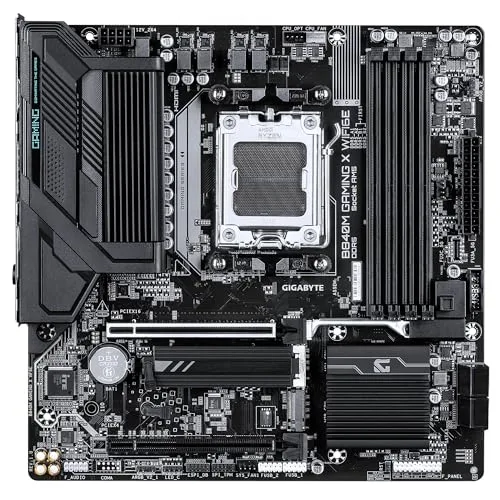 Gigabyte Technology ▫️ Placa-mãe GIGABYTE B840M Gaming X WIFI6E – Processadores AMD Ryzen 9000, VRM de 8+2+2 fases, até 8200 MHz DDR5 (O.C.), 2× M.2 PCIe 4.0, Wi-Fi 6E, LAN 2,5 GbE, USB 3.2 Gen 1 2