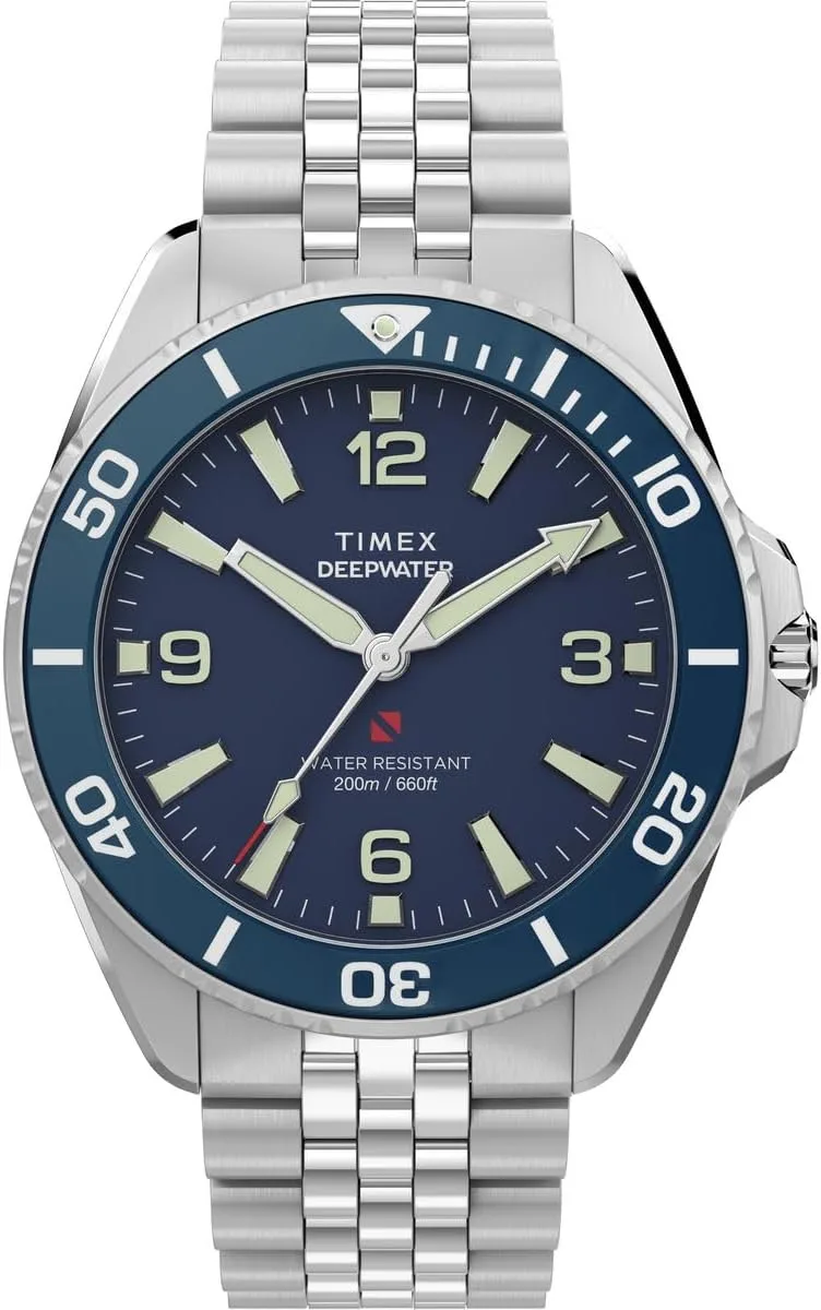 Timex ▫️ Relógio analógico de quartzo para homem, modelo Deep Water Arctic, com bracelete em aço inoxidável