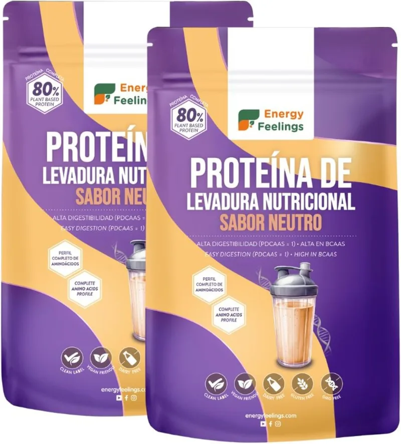 Energy Feelings ▫️ Proteína de Levedura Nutricional em Pó Sem Sabor 2 kg, Proteína Vegana Sem Lactose e Sem Glúten para o Desenvolvimento Muscular com Todos os Aminoácidos Essenciais, Proteína Vegana em Pó