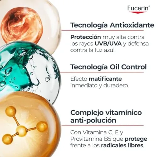 Eucerin ▫️ Sun Face Oil Control Soro Facial UV FPS 50+ 30 ml - Protetor solar facial FPS 50, leve e matificante - Soro com proteção solar FPS 50+ e complexo antipoluição - Invisível - Pele mista/oleosa 3