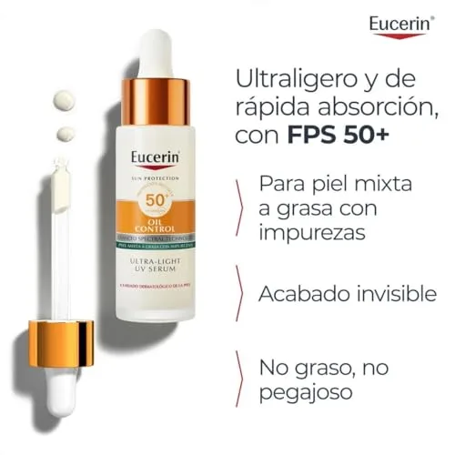 Eucerin ▫️ Sun Face Oil Control Soro Facial UV FPS 50+ 30 ml - Protetor solar facial FPS 50, leve e matificante - Soro com proteção solar FPS 50+ e complexo antipoluição - Invisível - Pele mista/oleosa 4