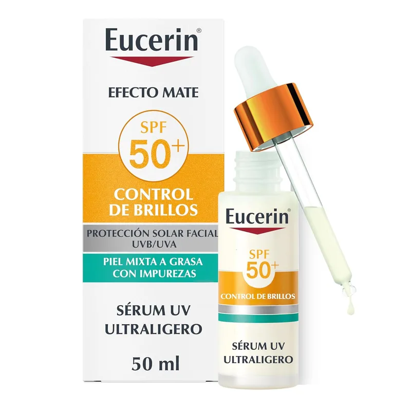 Eucerin ▫️ Sun Face Oil Control Soro Facial UV FPS 50+ 30 ml - Protetor solar facial FPS 50, leve e matificante - Soro com proteção solar FPS 50+ e complexo antipoluição - Invisível - Pele mista/oleosa