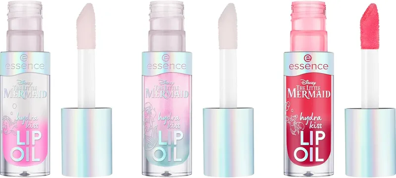 Essence Cosmetics ▫️ essence Trio Disney A PEQUENA SEREIA hydra kiss LIP Óleo labial (4 ml) | Acabamento brilhante, Trio de óleos labiais