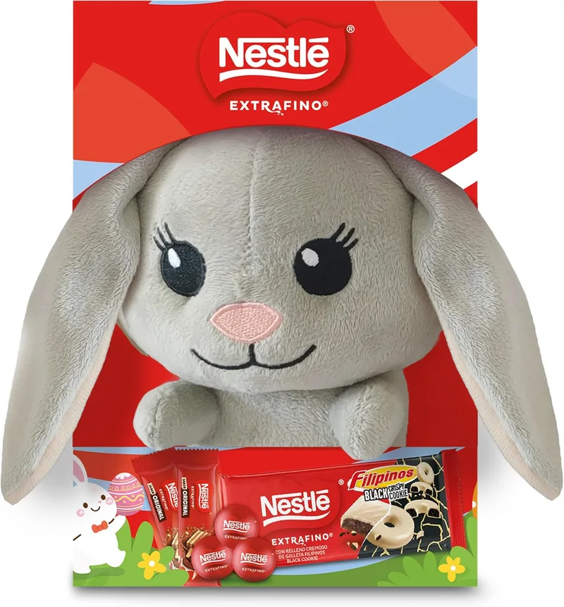 EXTRAFINO ▫️ Nestlé Embalagem de Páscoa com Coelhinho de Peluche – Conjunto de Chocolates Variados 141,6 g