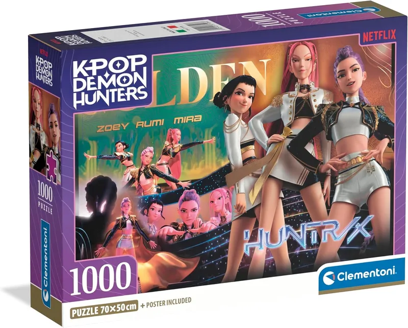 Clementoni ▫️ Puzzle de 1000 peças para adultos e crianças, ilustração com tema K-Pop Caçadores de Demónios, Ideia para presente, Fabricado em Itália, 70 x 50 cm, poster incluído, 37126