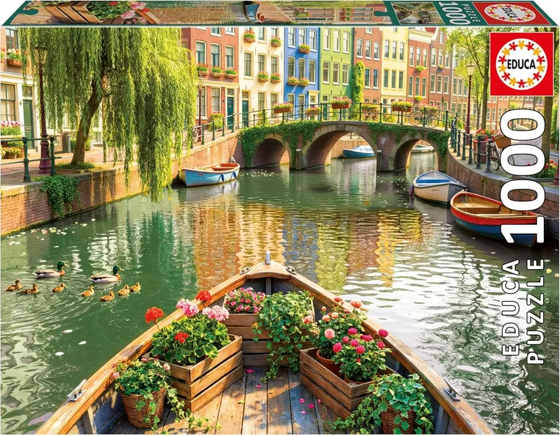 Educa ▫️ Puzzle de 1000 peças para adultos : Passeio de barco em Amesterdão : Tamanho: 68 x 48 cm : A partir de 14 anos (20563)