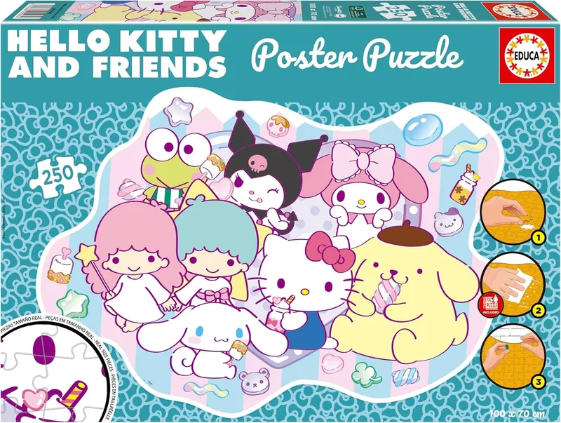Educa ▫️ Hello Kitty & Friends : Puzzle Poster para crianças com 250 peças e grandes dimensões: 100 x 70 cm : A partir dos 8 9 10 anos (20506)
