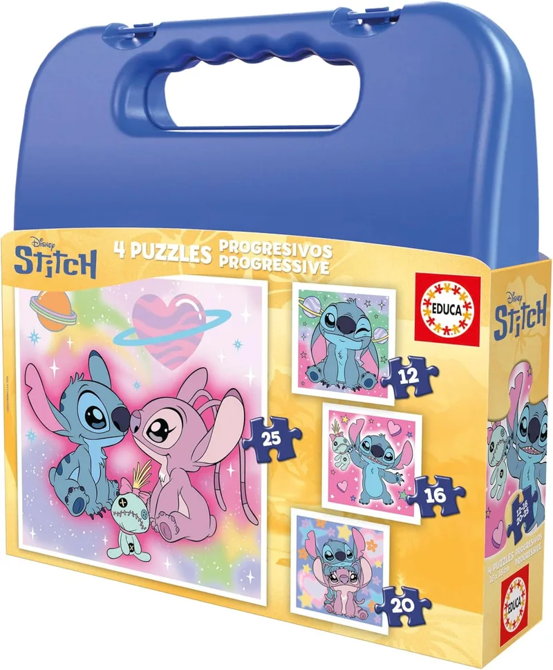 Educa ▫️ Puzzle Stitch : Conjunto de 4 puzzles progressivos para crianças de 12 a 25 peças : Tamanho: 16 x 16 cm : Puzzles Disney recomendados a partir dos 3 4 5 anos (20472)