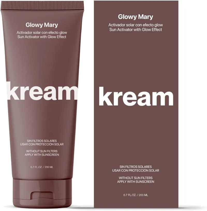 KREAM - DAILY TAN & FUN ▫️ KREAM Glowy Mary - Creme Acelerador do Bronzeado com Efeito Brilhante - Hidratação Intensa e Realçador do Bronzeado, 200 ml