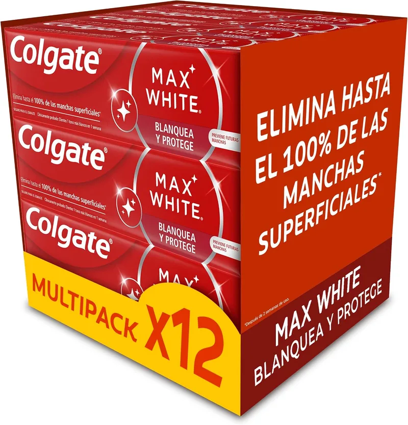 Colgate ▫️ Max White: Branqueia e Protege - Pasta de dentes 12x75 ml