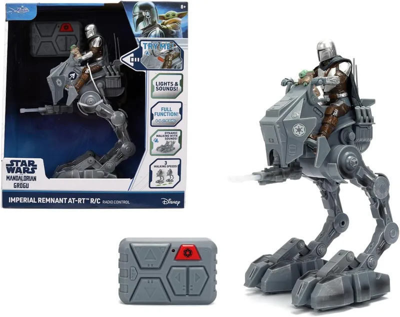 Jada ▫️ Star Wars AT-RT Walker Controlo Remoto 29 cm, Robô com Luz e Som, 3 Velocidades, com Mandalorian e Grogu Integrados, Brinquedo +6 Anos (9336975314R00)