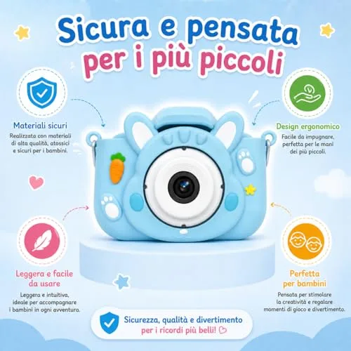Paladin Pharma ▫️ KidsCamera Bibi, o Coelho 2K – Câmara fotográfica para crianças a partir dos 3 anos com cartão de memória de 4 GB incluído, fotos, vídeos, jogos e filtros – Primeira câmara digital, presente de aniversário para meninas 3