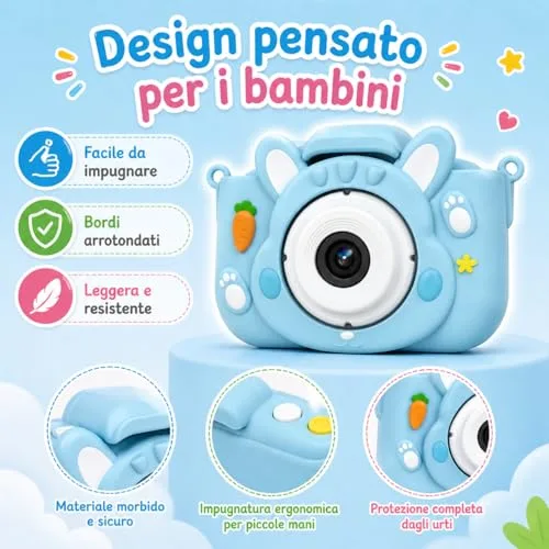 Paladin Pharma ▫️ KidsCamera Bibi, o Coelho 2K – Câmara fotográfica para crianças a partir dos 3 anos com cartão de memória de 4 GB incluído, fotos, vídeos, jogos e filtros – Primeira câmara digital, presente de aniversário para meninas 5