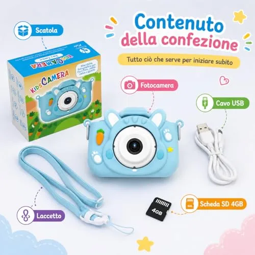 Paladin Pharma ▫️ KidsCamera Bibi, o Coelho 2K – Câmara fotográfica para crianças a partir dos 3 anos com cartão de memória de 4 GB incluído, fotos, vídeos, jogos e filtros – Primeira câmara digital, presente de aniversário para meninas 6