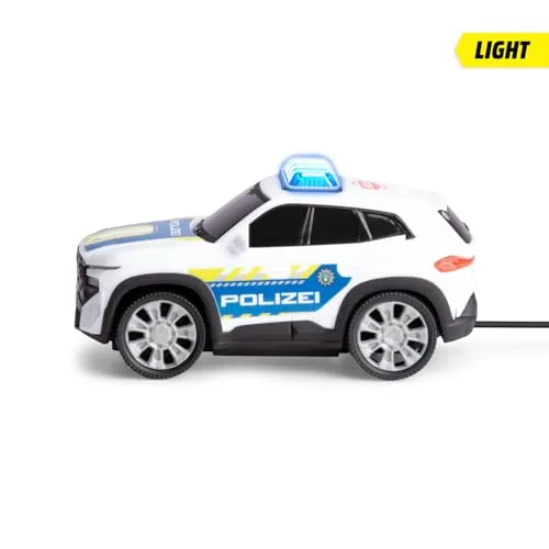Dickie Toys ▫️ BMW XM Police Racer 1:36 13 cm, carro da polícia telecomandado para crianças a partir dos 3 anos, cabo de controlo remoto, luzes, vira para a frente e para trás, função «Try Me», versão 3