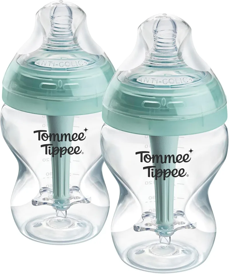 Tommee Tippee ▫️ Biberão, biberão anticólicas avançado, 260 ml, com tetina de fluxo lento para uma pega natural, haste de ventilação anticólicas, embalagem de 2