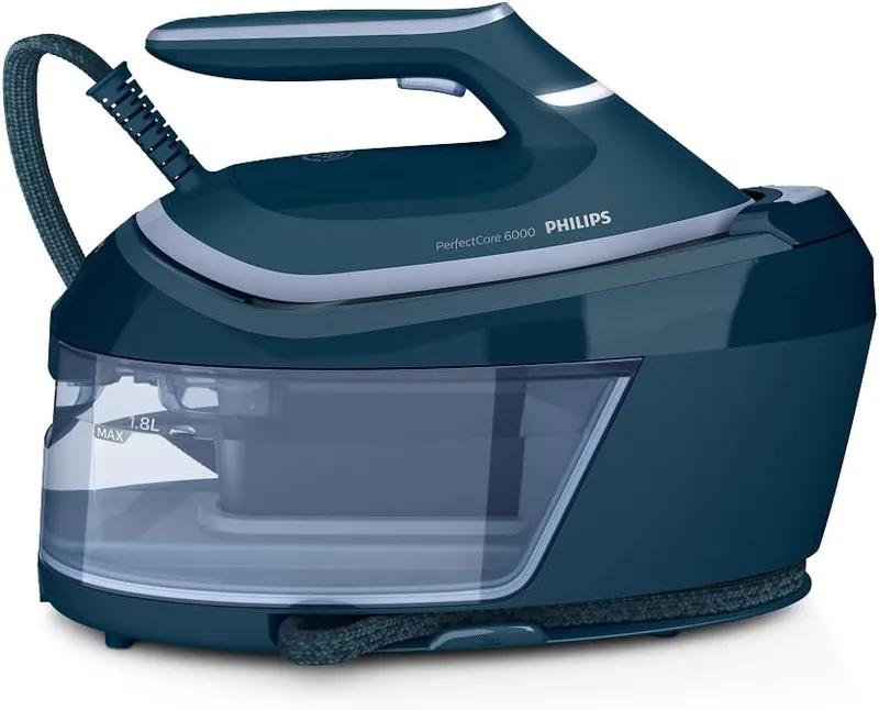 PHILIPS ▫️ PerfectCare Série 6000 Centro de engomagem, Vapor potente, Garantia contra queimaduras, Design compacto, Reservatório de água removível de 1,8 L, Sola SteamGlide Plus (PSG6023/20)