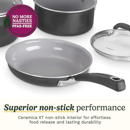 CUISINART ▫️ Ceramica XT - Conjunto de utensílios de cozinha antiaderentes | Conjunto de 11 panelas e frigideiras | Cerâmica antiaderente com titânio | Para todos os tipos de fogões, incluindo os de indução | Sem PFAS | Tampas 3