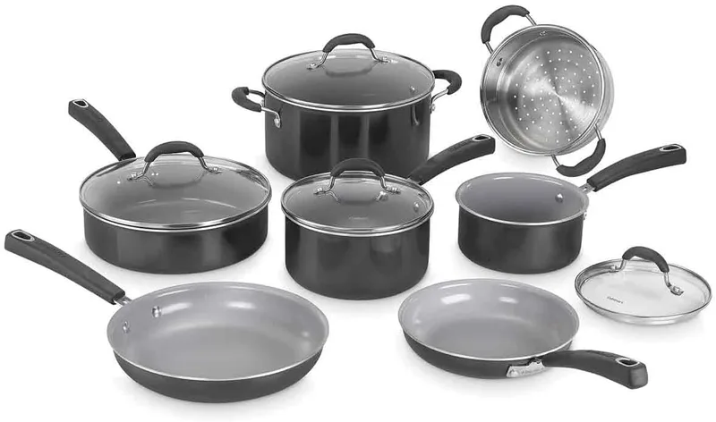 Cuisinart Ceramica XT - Conjunto de panelas antiaderentes | Conjunto de 11 panelas e frigideiras | Cerâmica antiaderente de titânio | Para todos os fogões, incluindo indução | Sem PFAS | Tampas
