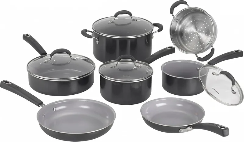 CUISINART ▫️ Ceramica XT - Conjunto de utensílios de cozinha antiaderentes | Conjunto de 11 panelas e frigideiras | Cerâmica antiaderente com titânio | Para todos os tipos de fogões, incluindo os de indução | Sem PFAS | Tampas
