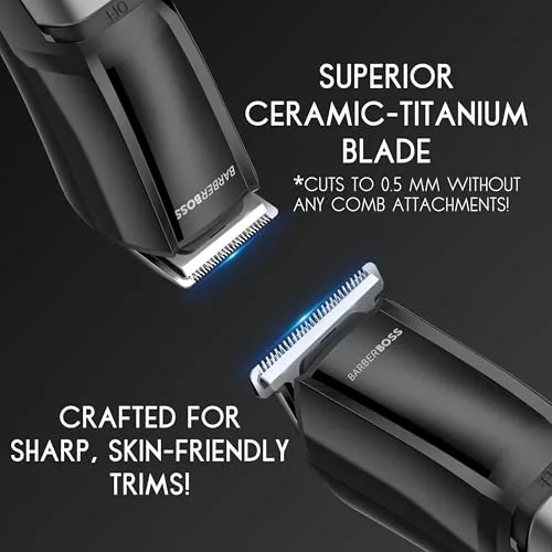 BARBERBOSS ▫️ Kit de higiene sem fios 3 em 1 para homem, aparador de barba, máquina de cortar cabelo, aparador de pêlos do nariz e das orelhas, lâmina de cerâmica e titânio, máquina de barbear facial para homem 3