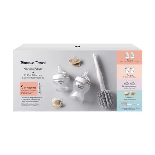 Tommee Tippee ▫️ Conjunto inicial Natural Start para recém-nascidos, biberões anticólicos de 150 ml e 260 ml com tetinas de fluxo lento e extralento, tetinas que imitam a forma do peito, autoesterilização 2