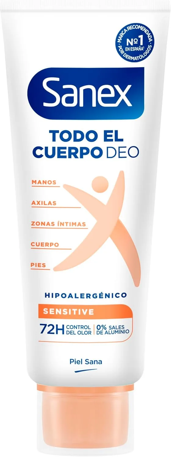Sanex ▫️ Deo Sensitive All Over Body Cream 75ml, Desodorizante para Mãos, Pés, Axilas, Corpo e Zonas Íntimas, 72H Proteção contra o odor Clinicamente testado, Ginecologicamente testado, Hipoalergénico, Hipoalergénico.