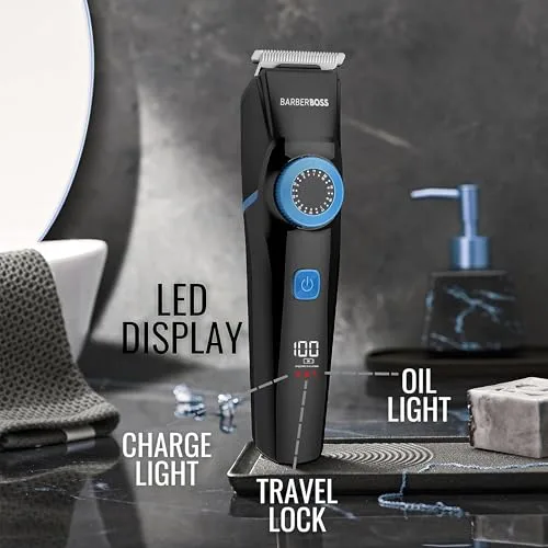 BARBERBOSS ▫️ Máquina de cortar cabelo, barba e retoques para homem, máquina de barbear facial recarregável para homem, kit de higiene pessoal sem fios 3 em 1 com esfera de precisão, indicadores LED, kit de higiene pessoal 2