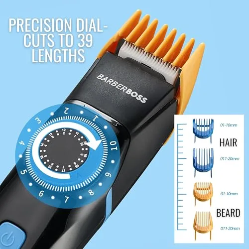 BARBERBOSS ▫️ Máquina de cortar cabelo, barba e retoques para homem, máquina de barbear facial recarregável para homem, kit de higiene pessoal sem fios 3 em 1 com esfera de precisão, indicadores LED, kit de higiene pessoal 3