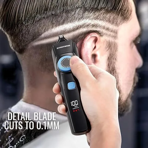 BARBERBOSS ▫️ Máquina de cortar cabelo, barba e retoques para homem, máquina de barbear facial recarregável para homem, kit de higiene pessoal sem fios 3 em 1 com esfera de precisão, indicadores LED, kit de higiene pessoal 5