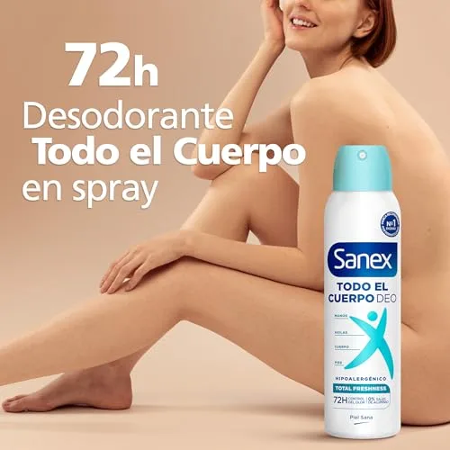 Sanex ▫️ Spray para Todo o Corpo Desodorizante Frescor Total 150 ml, Desodorizante para Mãos, Axilas, Corpo e Pés, 72 horas de proteção contra o odor clinicamente comprovada, hipoalergénico, suave para a pele, testado dermatologicamente 3
