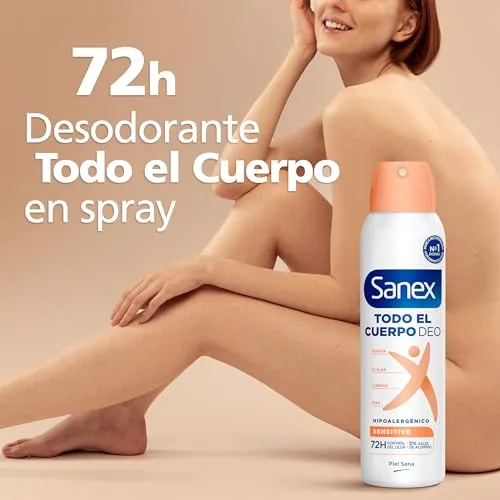 Sanex ▫️ Spray para Todo o Corpo Deo Sensível 150 ml, Desodorizante para as Mãos, Axilas, Corpo e Pés, 72 horas de proteção contra o odor clinicamente comprovada, hipoalergénico, suave para a pele, testado dermatologicamente 4