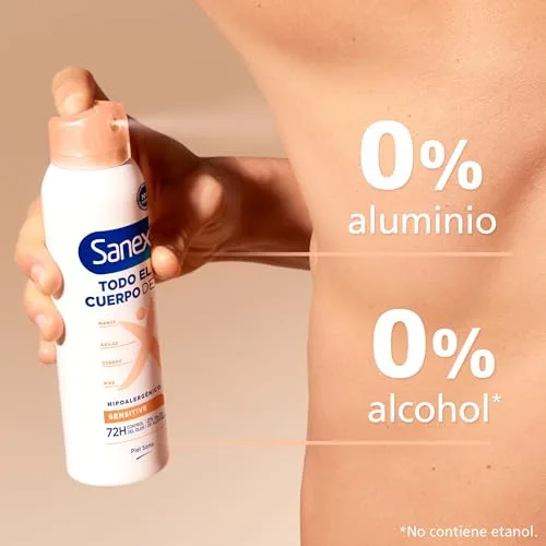 Sanex ▫️ Spray para Todo o Corpo Deo Sensível 150 ml, Desodorizante para as Mãos, Axilas, Corpo e Pés, 72 horas de proteção contra o odor clinicamente comprovada, hipoalergénico, suave para a pele, testado dermatologicamente 6