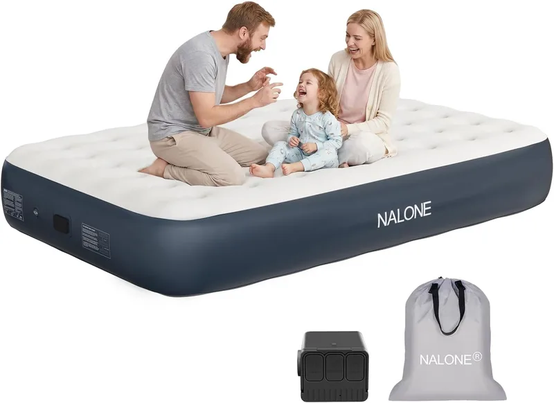 NALONE ▫️ Colchão Inflável de 2 lugares com inflador 191x137x33 cm, Colchão Inflável de Casal com Inflagem Automática, Cama Inflável Elétrica para Uso Doméstico e Acampamento