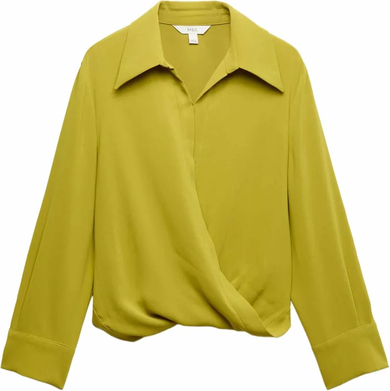 Marks & Spencer ▫️ Camisa cruzada drapeada com gola para mulher, corte normal