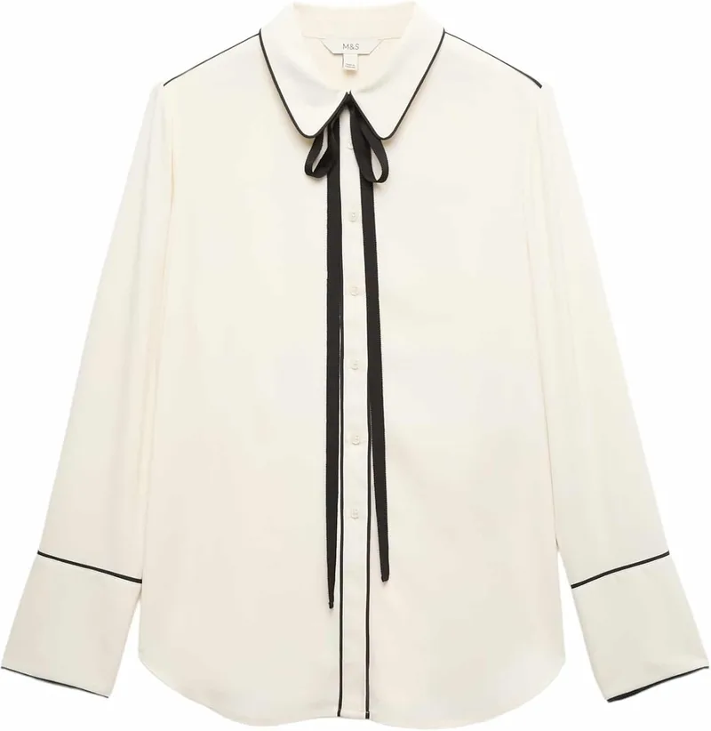 Marks & Spencer ▫️ Camisa com detalhe de debrum e gravata-borboleta