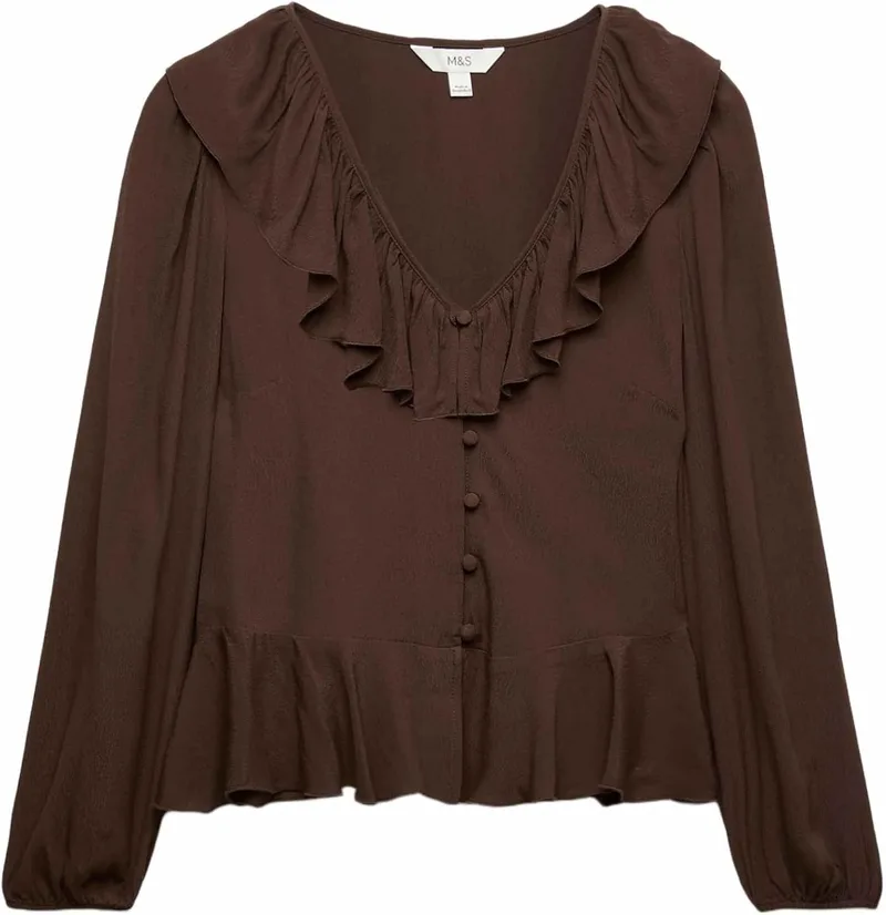 Marks & Spencer ▫️ Blusa justa com folhos para mulher, corte normal