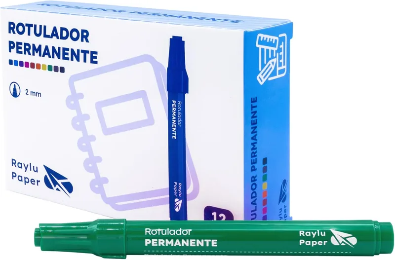 RAYLU PAPER ▫️ Marcadores permanentes com ponta de 2 mm, marcador permanente resistente à água e ao desbotamento, de secagem rápida, ideal para papel, cartão, plástico, metal e tecido (12, verde)
