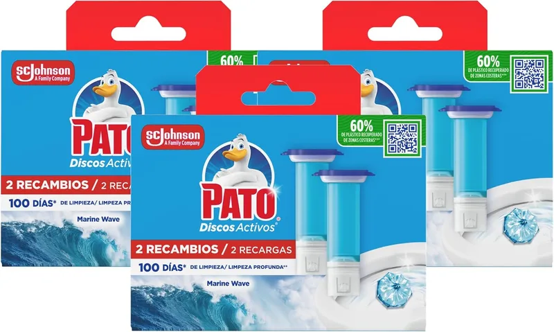PATO ▫️ Discos ativos WC Marine: limpam, refrescam e perfumam a sanita, eficácia de 360°, embalagem com 6 recargas = 36 discos