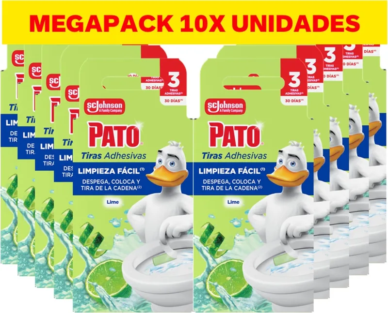 PATO ▫️ Tiras Adesivas para Sanita Lima: Limpa, refresca e perfuma a sanita, frescura intensa, embalagem de 10 = 30 tiras