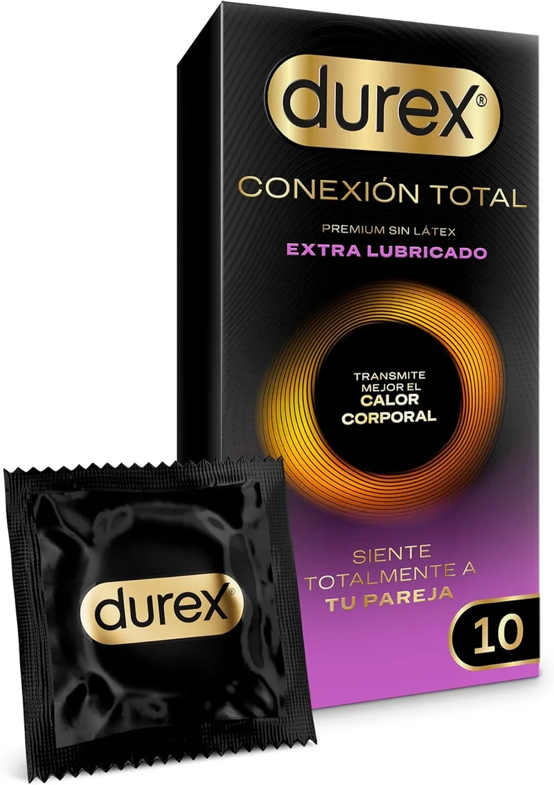 Durex ▫️ Conexión Total Extra Lubricado - Preservativo Ultra Fino Plus sem látex com tecnologia Body Feel, que transmite melhor o calor corporal, 10 preservativos extra lubrificados