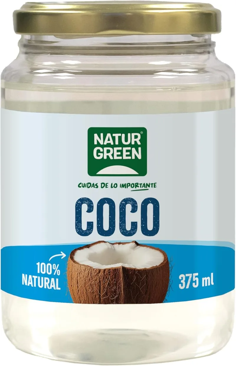 NaturGreen ▫️ Óleo de coco biológico, 375 ml / 348 g, embalagem em PET, rico em ácidos gordos de cadeia média, ideal para cozinhar, cuidados com a pele e o cabelo, adequado para veganos