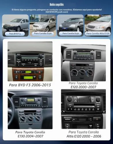SIXWIN ▫️ 4+64G Android 15 Rádio para carro para Toyota Corolla E120/E130, Altis E120 e BYD F3 com ecrã HD de 7'', CarPlay sem fios, Android Auto, GPS, MirrorLink, Bluetooth 5.0, FM/RDS com câmara traseira 3