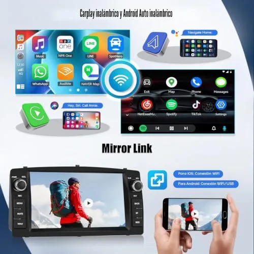 SIXWIN ▫️ 4+64G Android 15 Rádio para carro para Toyota Corolla E120/E130, Altis E120 e BYD F3 com ecrã HD de 7'', CarPlay sem fios, Android Auto, GPS, MirrorLink, Bluetooth 5.0, FM/RDS com câmara traseira 5